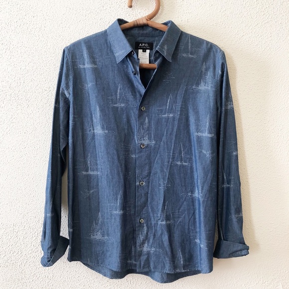 A.P.C. Other - APC Chambray Sailboat Print Buttondown Shirt S